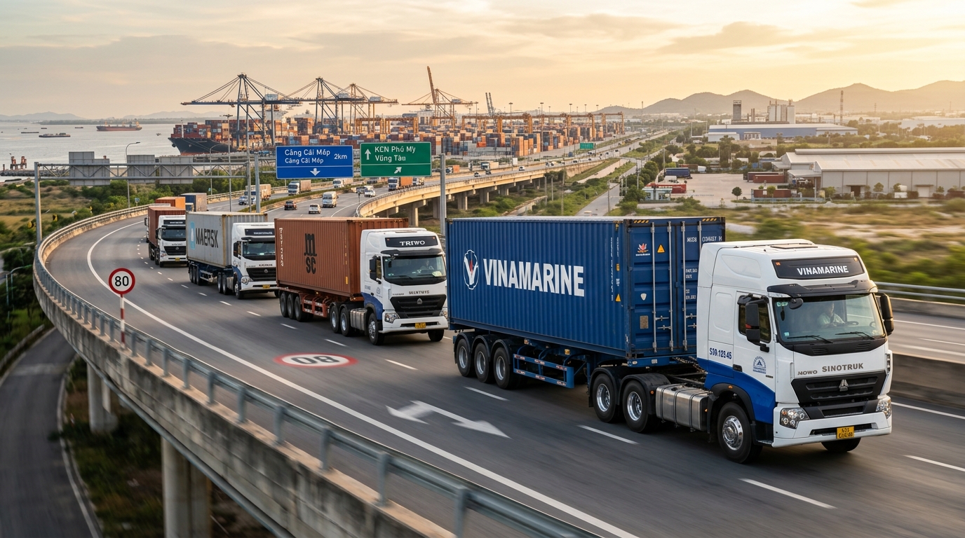 Dedicated container prime movers and air-ride box trucks connecting seaports and industrial parks